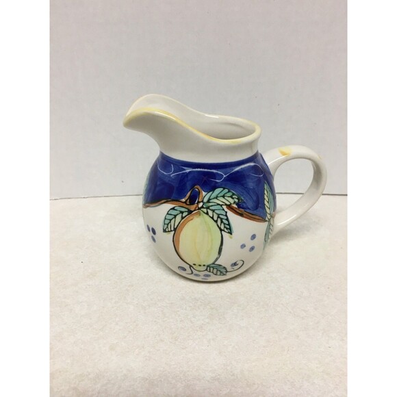 Vintage Pitcher  Creamer   Italy 4 1/2" H Dipinto Amano Italy Limoncello Lemon - Picture 1 of 6